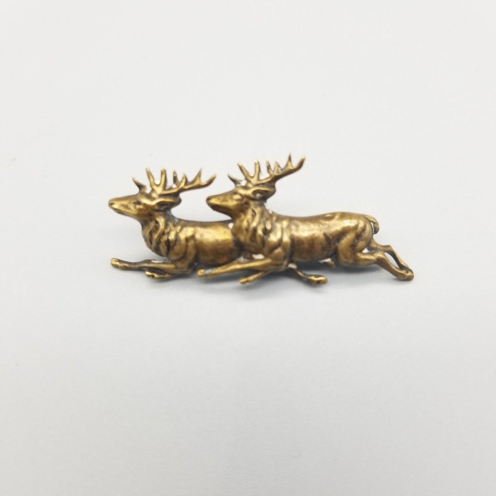Vintage Brass Reindeers Elk Pin Brooch
